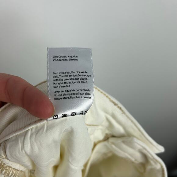 Risen Ivory Cream White Jeans High Rise Rae Hem Slit Straight Jeans Size 13 - Picture 9 of 9